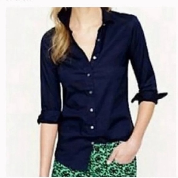 J.Crew Top size XS Small‎ Haberdashery Button Down Shirt Navy Blue Long Sleeve - Picture 2 of 3